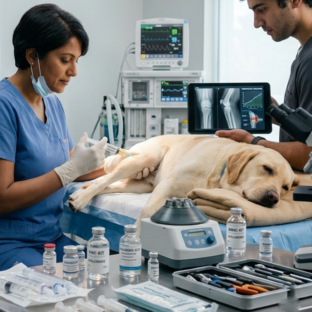vets perform regenerative joint treatment on a dog